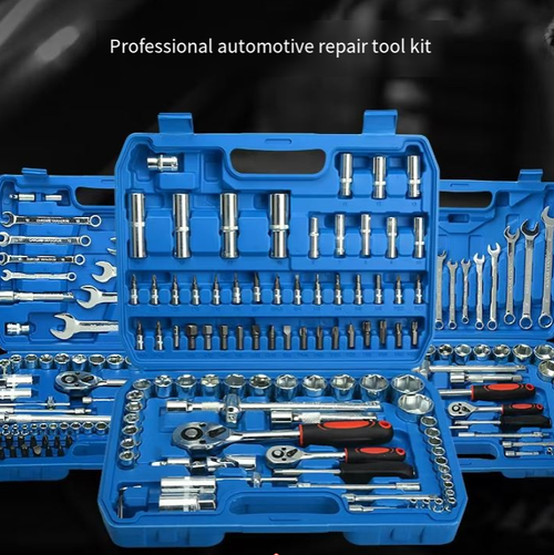 Um conjunto de ferramentas de reparo automotivo com 151 peças, cobrindo todos os tipos de ferramentas de reparo automotivo, como soquetes, chaves inglesas e catracas.  Feito de aço de alto carbono, é resistente à ferrugem e ao desgaste.  O design ergonômico torna a operação confortável.  Vem com uma caixa de armazenamento profissional.  É uma solução profissional completa para técnicos de reparo automotivo e proprietários de carros faça-você-mesmo.