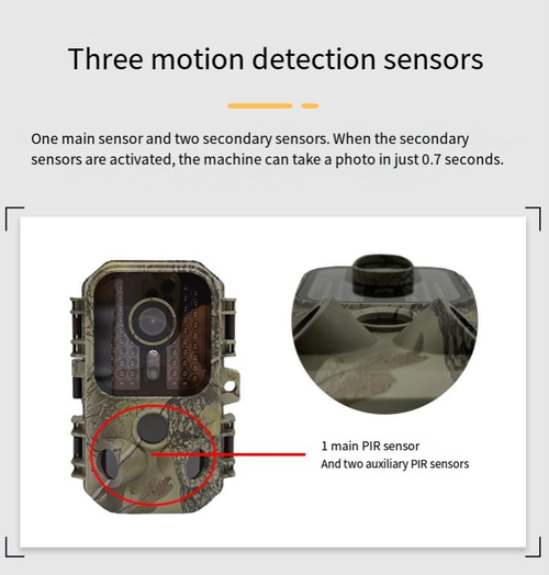 Câmera de detecção de animais ao ar livre, visão noturna infravermelha penetra na escuridão, imagens ultra-nítidas capturam detalhes, rastreamento de sensor garante momentos dinâmicos em segundos, camuflagem à prova d'água permite ocultação natural, tornando-se seu olho secreto para explorar animais selvagens e documentar maravilhas naturais.