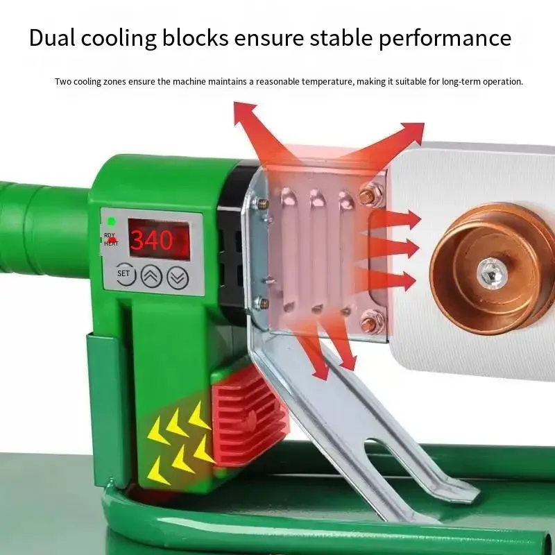 Esta máquina de fusão termoplástica digital possui controle inteligente de temperatura para regulação precisa da temperatura.  Blocos de resfriamento duplos garantem soldagem estável.  Vários bicos estão disponíveis para atender a diferentes requisitos de diâmetro de tubo.  A operação é conveniente e até mesmo os iniciantes podem concluir facilmente a soldagem de tubos de nível profissional, tornando os projetos hidroviários eficientes e confiáveis.