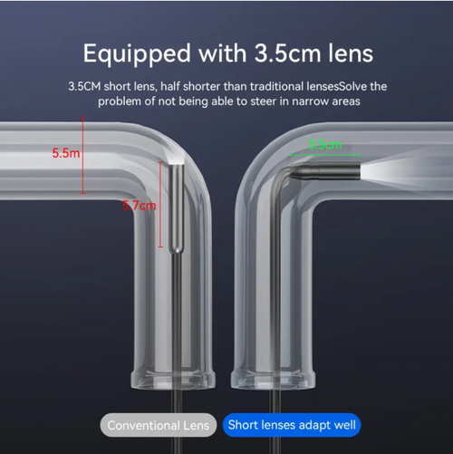 Linha de 5 metros Endoscópio industrial equipado com tela de alta definição, tela de 2,4 polegadas + 2 milhões de pixels, lente macro de 3,5 cm, linha à prova d'água de 5 metros capaz de penetrar em espaços estreitos, ajuste inteligente de luz, detecção precisa de falhas internas do equipamento, tornando a manutenção eficiente e sem preocupações.