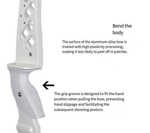 Este conjunto de arco recurvo competitivo F2 apresenta um cabo de arco em alumínio de grau aviação, combinado com folhas laminadas de bordo rígido, proporcionando um rebote estável.  O design oco em estilo túnel de vento reduz o peso e melhora a estabilidade, facilitando a operação e garantindo desempenho estável.  É adequado tanto para adolescentes quanto para adultos e é uma escolha ideal para iniciantes em tiro com arco ao ar livre e prática competitiva.