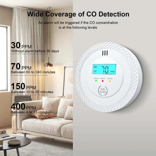 O alarme de monóxido de carbono é o guardião invisível da segurança doméstica.  Ele pode detectar com precisão diferentes concentrações de CO, fornecer display digital em tempo real e alarme de efeito duplo (som e luz) e tem uma vida útil extremamente longa da bateria.  É fácil de instalar e pode alertar prontamente sobre perigos potenciais, como vazamento de gás e combustão incompleta de carvão, construindo assim uma barreira de segurança para a vida e a saúde dos membros da família.