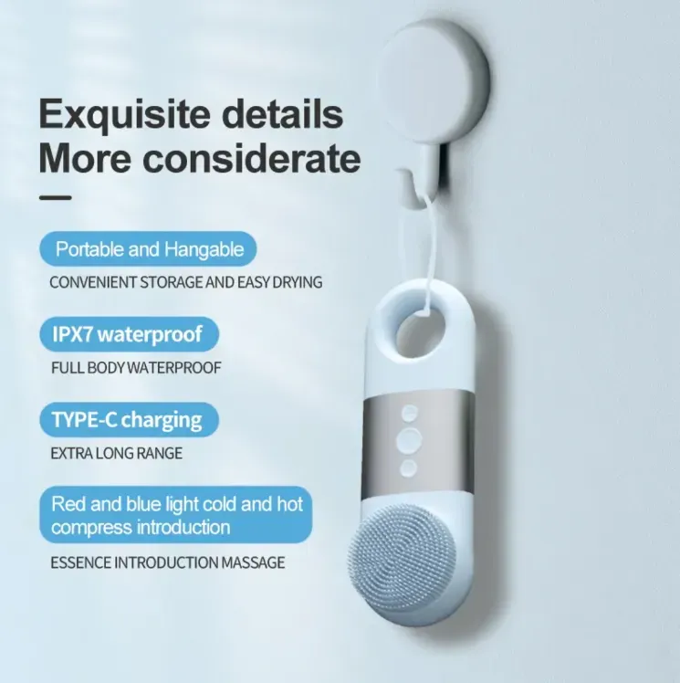 Limpador facial ultrassônico de silicone frio e quente, vibração de alta frequência + cabeça de escova de silicone para limpeza profunda dos poros, modos duplos de frio e quente para promover absorção e encolher os poros. Tipo C de carregamento rápido + IPX7 à prova d'água. Adequado para peles sensíveis. Transforma o ato de lavar o rosto em uma experiência luxuosa de cuidados com a pele, deixando sua pele radiante e lisa.