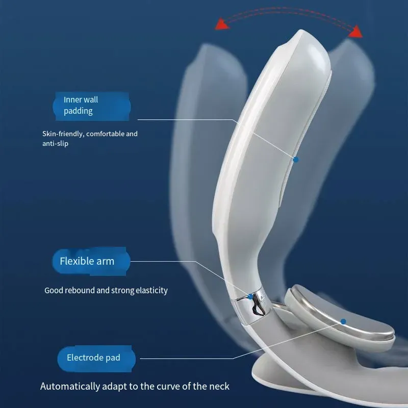 Dispositivo de massagem cervical 4D, contatos de aço inoxidável 304 para massagem precisa, vários modos ajustáveis, carregamento Micro-USB com bateria de longa duração.  Ele se ajusta à circunferência do pescoço e é confortável de usar.  Seja no trabalho, em casa ou em viagem de negócios, pode fornecer um SPA para a coluna cervical, aliviando a rigidez e a dor e restaurando o conforto do pescoço!