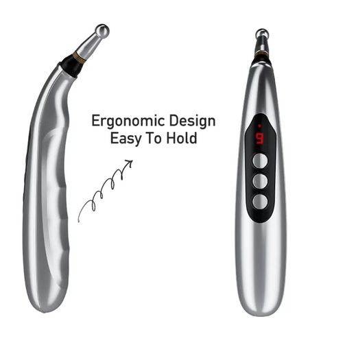Caneta de massagem elétrica, design portátil em formato de caneta, 9 níveis ajustáveis, com ecrã digital. Versão recarregável, ponta metálica substituível, adequada para alívio diário em ombros, pescoço, membros e outras partes. Tamanho compacto fácil de transportar, operação simples, limpe a superfície de contacto antes de usar e comece a experiência no nível baixo, ideal para relaxamento em casa.