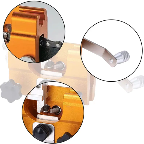 Esmerilhadora de corrente manual compatível com várias especificações de correntes de motosserra.  Uma vez fixada, a cabeça de moagem manual pode ranger os dentes da corrente, tornando correntes cegas afiadas instantaneamente. O corpo é pequeno e portátil.  A cabeça de desbarbagem é resistente ao desgaste e estável em seu posicionamento, o que pode proteger a corrente e prolongar sua vida útil.  É adequado para diversos cenários e pode economizar custos e melhorar a eficiência.