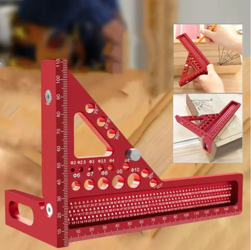A régua triangular multifuncional feita de alumínio de aviação processado por CNC integra um transportador, um transportador e um molde de perfuração.  Cobre com precisão toda a faixa de ângulo de 22,5° a 90° para marcar linhas.  A escala de posição do furo é definida em um único passo.  O bloqueio de parada de posicionamento inferior impede desvios.  É uma ferramenta essencial para entusiastas da marcenaria e artesãos profissionais para aumentar a eficiência e garantir a precisão.