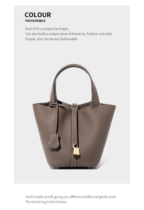 Women's Top-Grain Leather Tote Bag: Versatile Bucket Bag, Genuine Leather Ladies' Bag, High-End Handbag