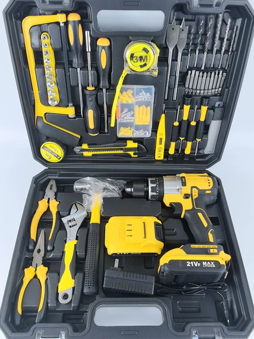 Toolbox with Electric Impact Drill: Household Compact Pistol Drill, Li-ion Battery-Powered, Multi-Functional Rechargeable Power Tool