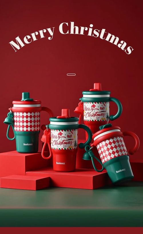 Christmas Thermos Cup Festive Christmas Stainless Steel Tumbler - 2 Drinking Ways, 360° Leakproof, Portable with Dust Cover & Handle