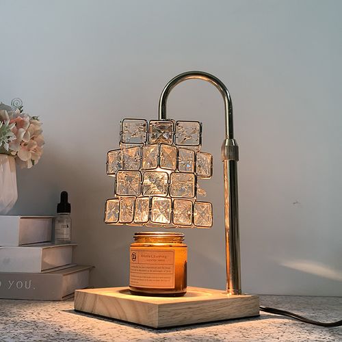 Crystal Cube Wax Melter Lamp – Bamboo Wood,  Dimmable Night Light for Bedroom Ambience!