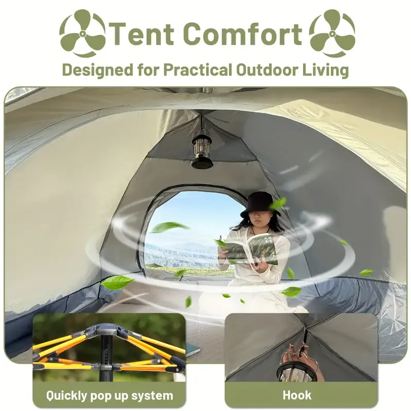 PAKICETUS 4-Person Automatic Pop-Up Tent - Lightweight Portable, Quick Opening with Zipper Closure, Durable Polyester Fabric, Ideal for Camping, Hiking, Beach & Outdoor Adventures
