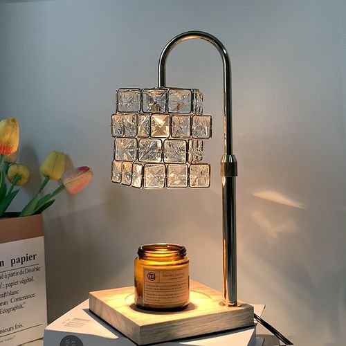 Crystal Cube Wax Melter Lamp – Bamboo Wood,  Dimmable Night Light for Bedroom Ambience!