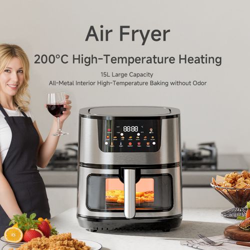 Smart 15L Air Fryer Oven 🤖 Stainless Steel & Visible Window – Multi-Functional for African Family Baking!
