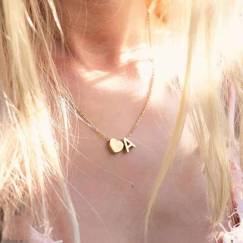Gold Heart Initial Necklace - Dainty Letter Pendant Chain for Women, Custom Name Jewelry for Everyday Wea
