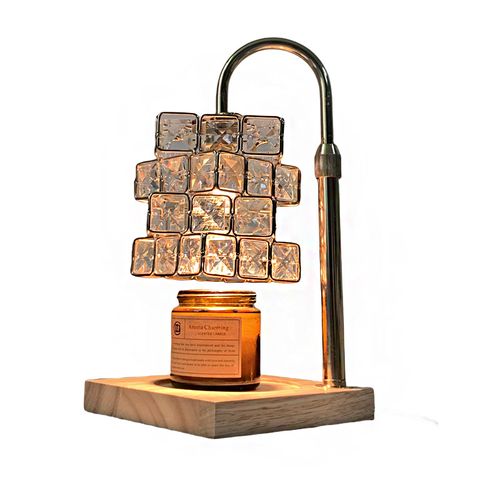 Crystal Cube Wax Melter Lamp – Bamboo Wood,  Dimmable Night Light for Bedroom Ambience!