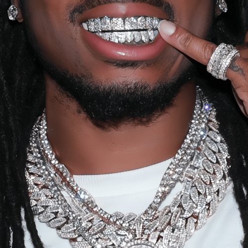 14K Real Gold Plated Copper Rap Diamond Teeth Grillz