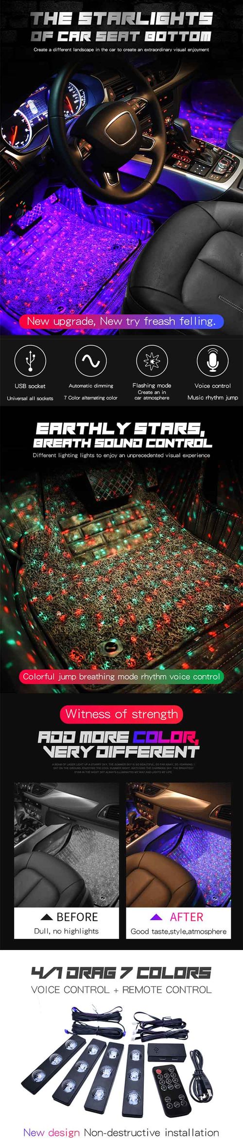 Car LED Lights Interior Auto Sensor
