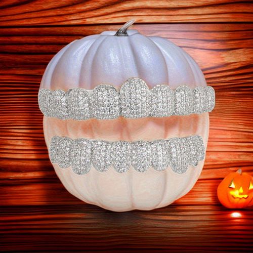 14K Real Gold Plated Copper Rap Diamond Teeth Grillz