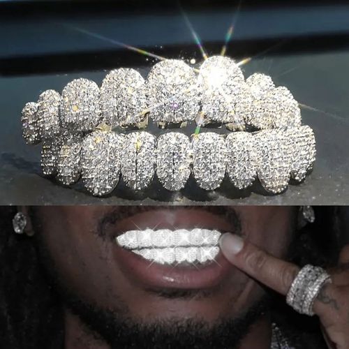 14K Real Gold Plated Copper Rap Diamond Teeth Grillz
