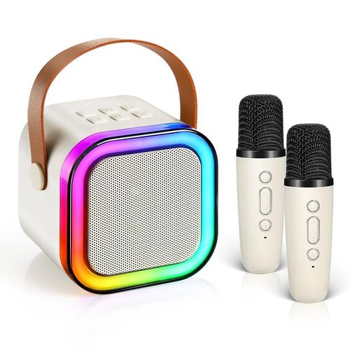 Mini machine de karaoké, adaptée aux adultes et aux enfants, enceinte karaoké Bluetooth portable, équipée de 2 microphones sans fil et de lumières LED colorées, parfaite pour les fêtes d'anniversaire en famille !