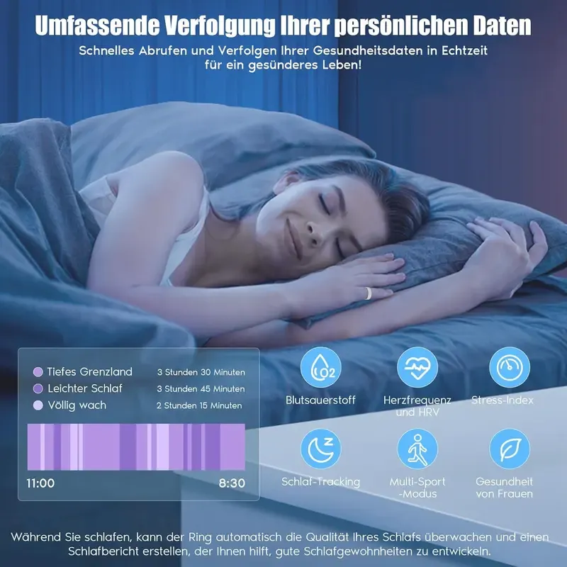 Smart Ring – Wellness Tracker with Heart Rate, Temperature Check, Sleep, Stress & Cycle Reminder Insights |Gesture control function: remotely take photos with air gestures,and switch videos with gesture control Auto Activity Detection | Fitness Ring for Men & Women |  Android & iOS Compatible