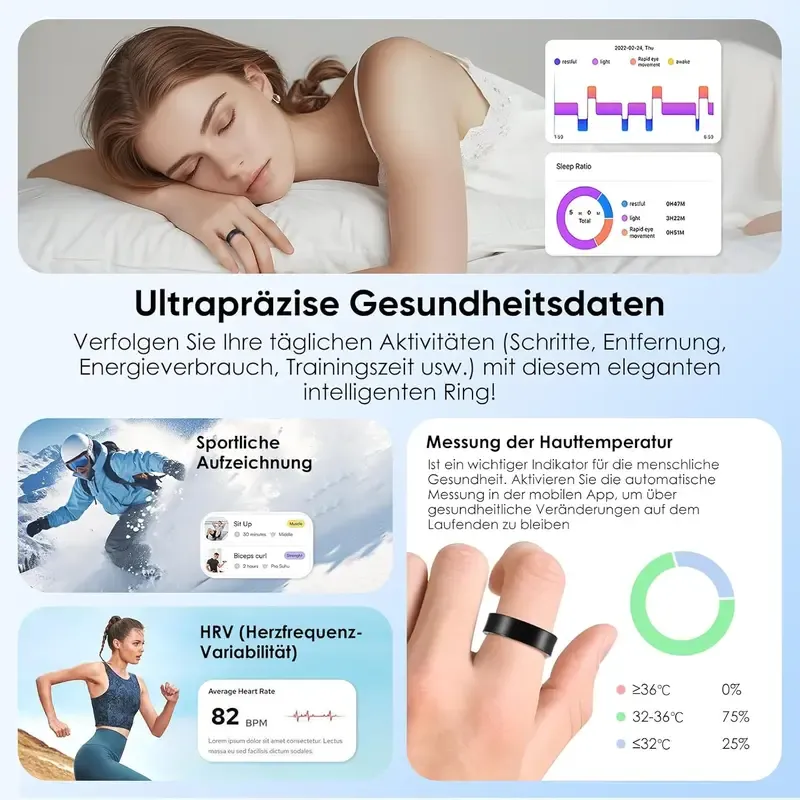 Smart Ring – Wellness Tracker with Heart Rate, Temperature Check, Sleep, Stress & Cycle Reminder Insights |Gesture control function: remotely take photos with air gestures,and switch videos with gesture control Auto Activity Detection | Fitness Ring for Men & Women |  Android & iOS Compatible
