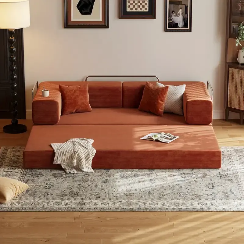 Modern and simple folding sofa bed, corduroy sofa, boneless sofa, simple assembly compression sofa bed, modern living room and office sofa, space-saving foldable leisure sofa bed