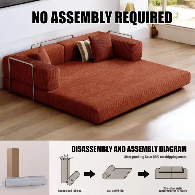 Modern and simple folding sofa bed, corduroy sofa, boneless sofa, simple assembly compression sofa bed, modern living room and office sofa, space-saving foldable leisure sofa bed