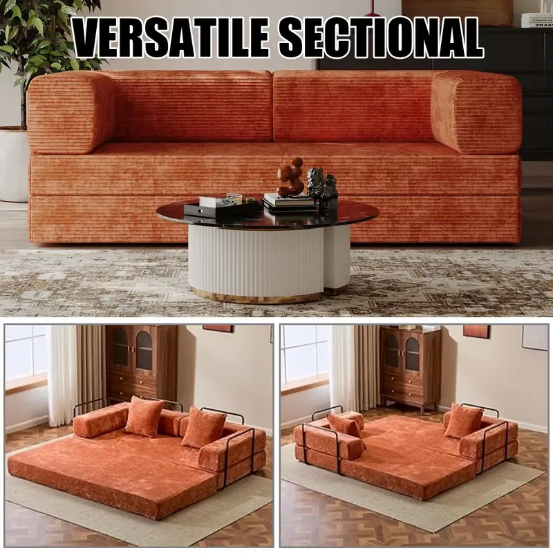 Modern and simple folding sofa bed, corduroy sofa, boneless sofa, simple assembly compression sofa bed, modern living room and office sofa, space-saving foldable leisure sofa bed
