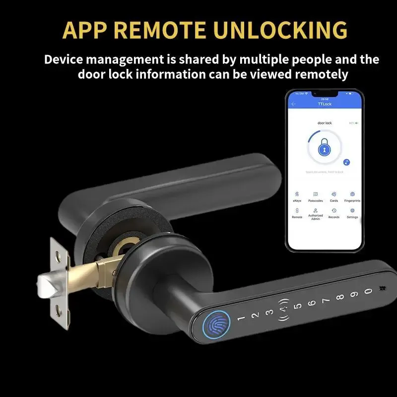 TT LOCK Smart Fingerprint Door Lock, Unlocking methods: 9 methods including temporary password, fingerprint, password, NFC, APP, and key.Keyless Entry Lock with Keyboard Handle,Digital Electric Biometric Smart Door Lock for Bedroom Use