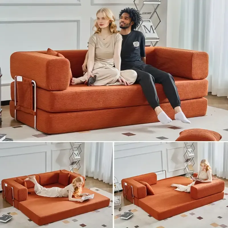 Modern and simple folding sofa bed, corduroy sofa, boneless sofa, simple assembly compression sofa bed, modern living room and office sofa, space-saving foldable leisure sofa bed