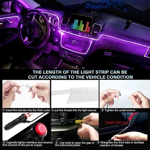 276 Inch 64-Color Synchronized Music RGB Car Neon Lights - 5-in-1 LED Light Strips with APP Control Environment Lighting Kit - Fiber Optic In Car Neon Lights Set dynamic ambient light