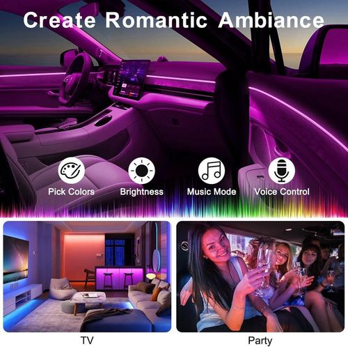 276 Inch 64-Color Synchronized Music RGB Car Neon Lights - 5-in-1 LED Light Strips with APP Control Environment Lighting Kit - Fiber Optic In Car Neon Lights Set dynamic ambient light