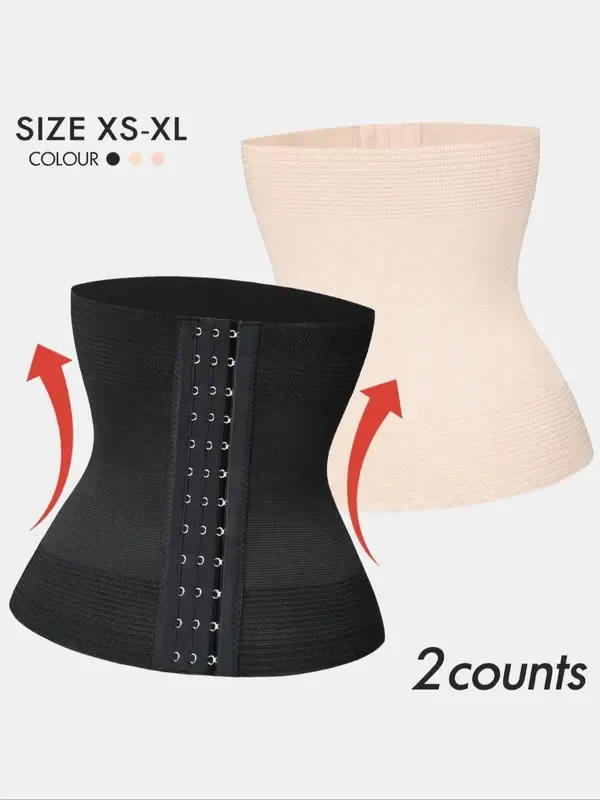 Women's Solid Hook & Eye Waist Trainer, Tummy Control Shaper, Waist Cincher for Postpartum Recovery & Weight Loss