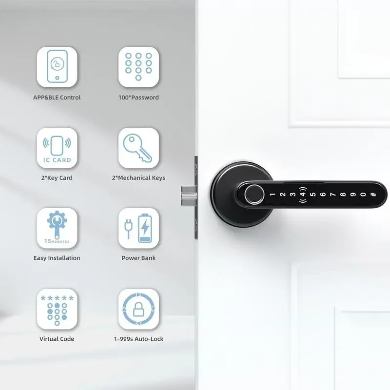 TT LOCK Smart Fingerprint Door Lock, Unlocking methods: 9 methods including temporary password, fingerprint, password, NFC, APP, and key.Keyless Entry Lock with Keyboard Handle,Digital Electric Biometric Smart Door Lock for Bedroom Use