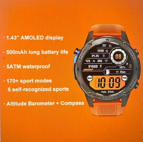 025 Relojes Smartwatch 1.43 AMOLED, 500mAh Battery, 5ATM Waterproof, Bluetooth Call, GPS Fitness Tracker for Men Women, DM56