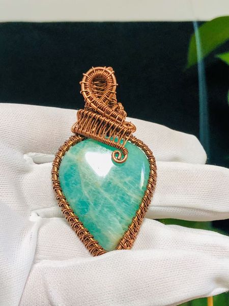 Handmade Copper Wire Wrapped Pendant - Unique Blessing from the Snowy Plateau