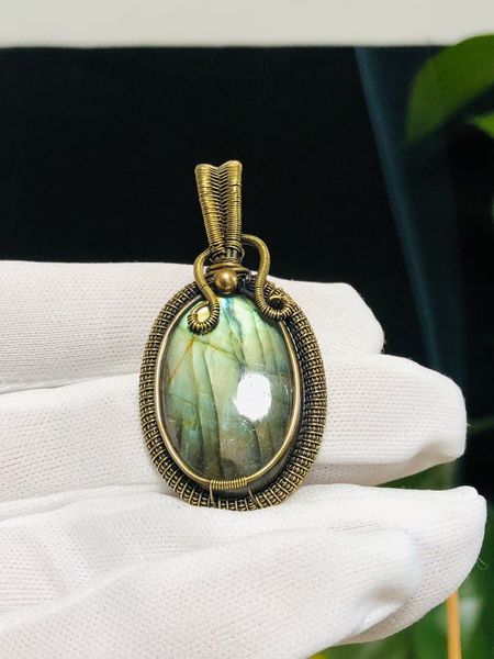 Handmade Copper Wire Wrapped Labradorite Pendant - Unique Energy from the Tibetan Plateau