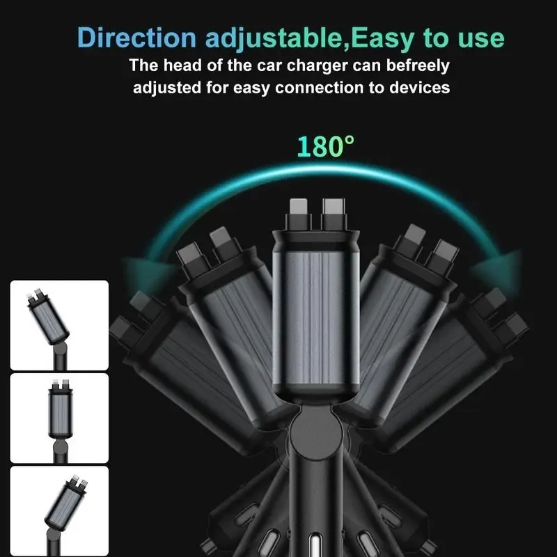 4-in-1 Car Roof Super Fast Retractable Car chargers Charger with Anti-Tangle Retractable Cables   Dual Charge Port  Starlight In Roof Fast Charging Adapter -Automotive car charger charger starlight led charger No aromatherapy Vehicle Led
