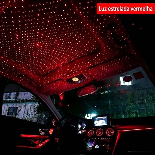 Carregador automóvel retrátil super rápido 4-em-1, com cabos retráteis anti-emaranhados, duas portas de carregamento, projeção de luz de estrelas no teto do carro, adaptador de carregamento rápido com LED de estrelas — sem aromaterapia, luz LED veicular.