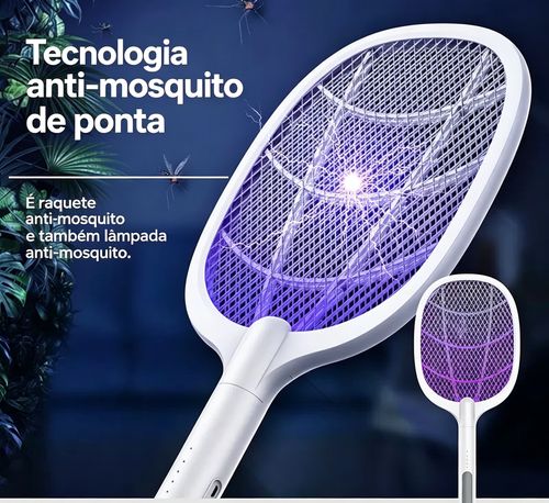 Mata-moscas elétrico recarregável - Eliminador eletrónico de mosquitos com bateria de 1200mAh, carregamento USB-C, luz roxa, rede de segurança tripla, ideal para uso no interior e no exterior.