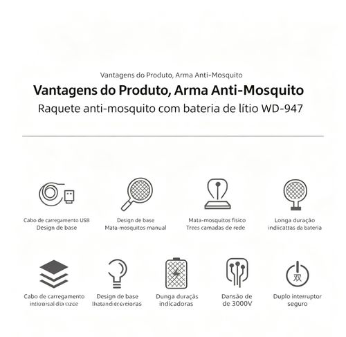 Mata-moscas elétrico recarregável - Eliminador eletrónico de mosquitos com bateria de 1200mAh, carregamento USB-C, luz roxa, rede de segurança tripla, ideal para uso no interior e no exterior.