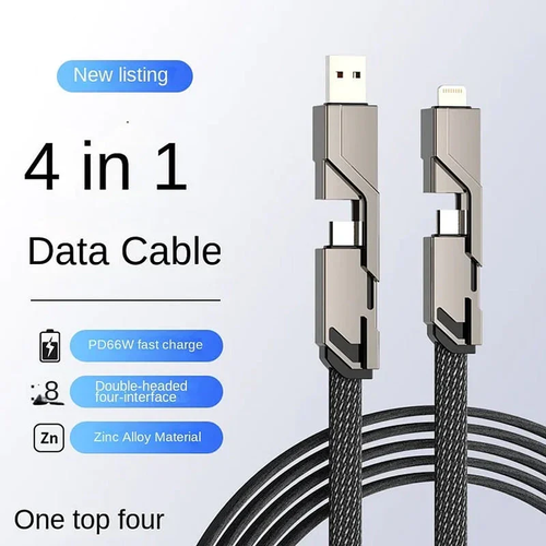 🔥4-in-1 Flat Braided Anti-tangle Charger Cable with Velcro