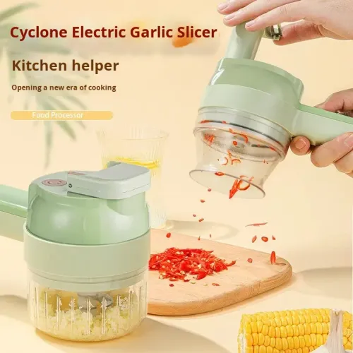 4 In 1 Vegetable Cutter Multifunctional Handheld Electric Wireless Chop Garlic Mash Minced Slice Onion Cutting Cooking Gadget