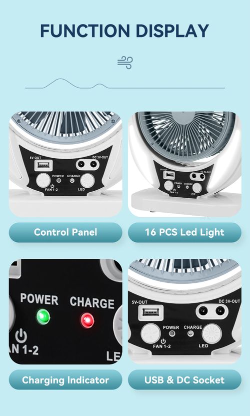 Hot Selling USB Charging LED Table Fan with Solar Panel Multi-Function Desktop Wind Two Speed Options Large Battery Powered