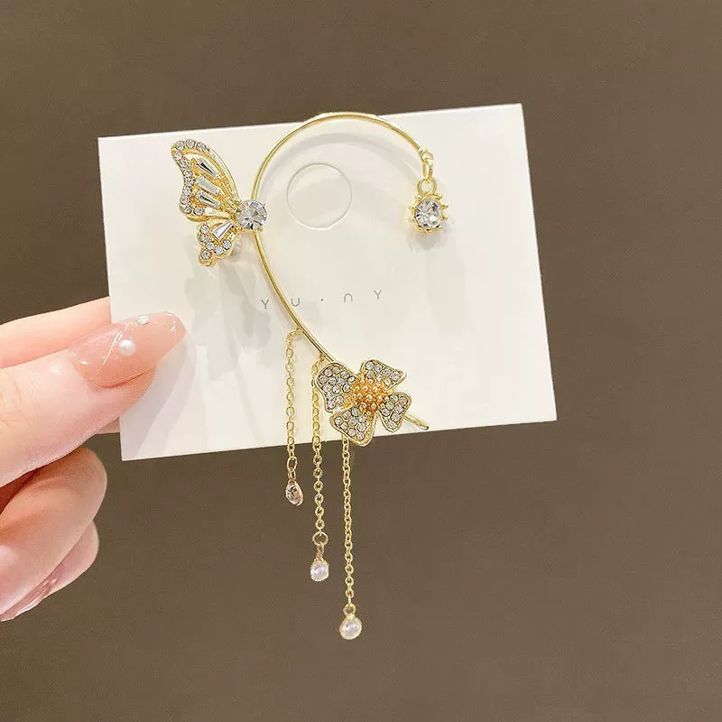 🔥BUTTERFLY FLOWER TASSEL SHINY ZIRCON EARRINGS🔥buy 1 get 1 free (2pcs)