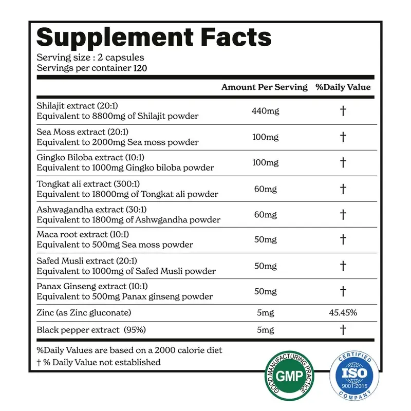 Shilajit, Ashwagandha & Sea Moss Capsules | Lab-Tested for Purity | Helps Boost Energy & Immunity | 2-Month Pack