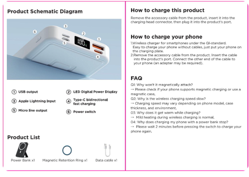 10000mAh Magnetic Portable Charger with Foldable Stand, Compact Silicone Fast Wireless Charging Power Bank for Mobile Devices, USB-C & USB-A Cables, LED Display Compatible with Multifunctional High Powera