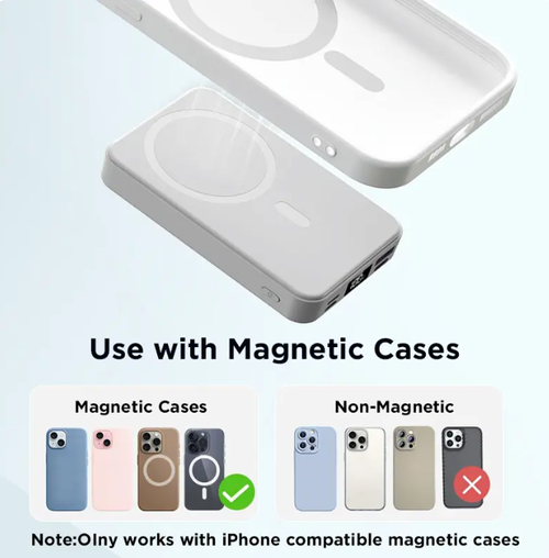 10000mAh Magnetic Portable Charger with Foldable Stand, Compact Silicone Fast Wireless Charging Power Bank for Mobile Devices, USB-C & USB-A Cables, LED Display Compatible with Multifunctional High Powera